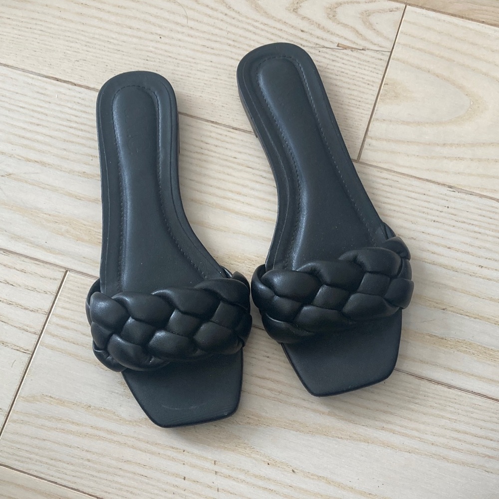 INC Black Braided Slide Sandals